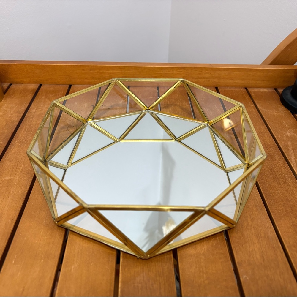 Gold Geometric Glass Mirror Tray